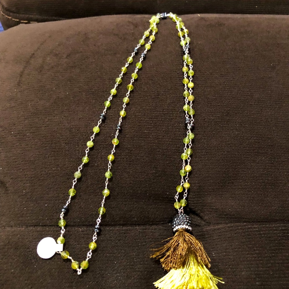 Peridot silver tassel necklace